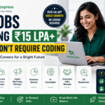 Professional woman working on a laptop with infographic showing 7 high-paying non-coding jobs including Product Manager, Customer Success Manager, Business Analyst, AI Consultant, and Digital Marketing Manager earning ₹15 LPA+ in India.