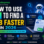 AI-powered job search concept showing resume screening, job applications, AI assistant, job matching, and career tools with the title How to Use AI to Find a Job Faster in 2026.